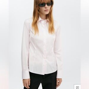 MANGO Slim Fit Light Pink Poplin Button-Down Shirt — Size M (NWT)